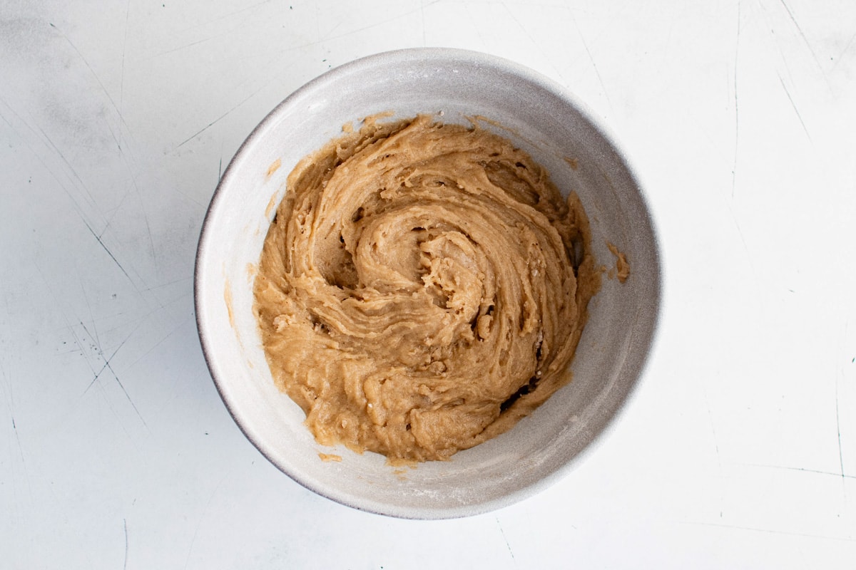 Cake batter in a bowl.