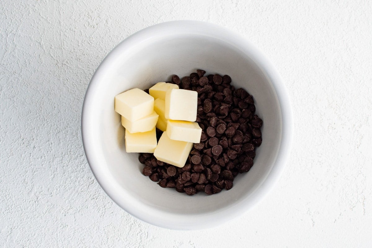 chocolate chips and butter in a large bowl.