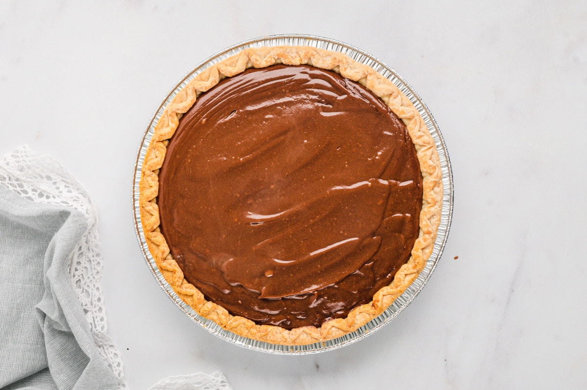 Pie crust with chocolate pudding filling.