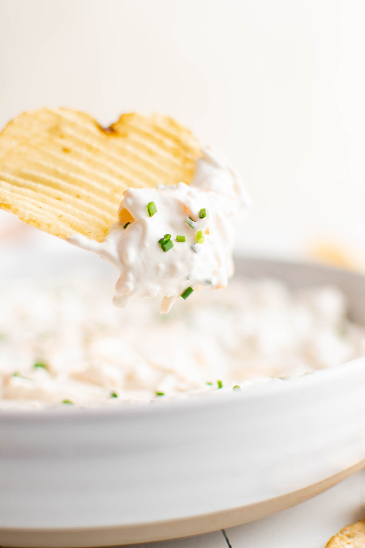 Potato chip with cream cheese dip