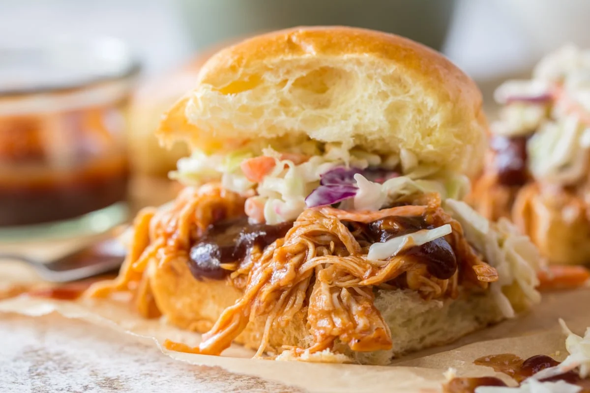 bbq chicken slider on brown paper