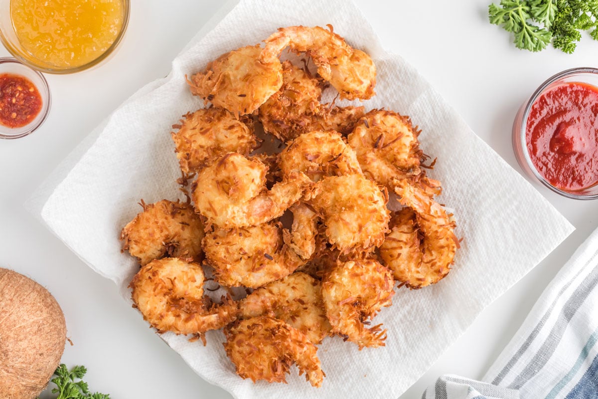 fried coconut shrimp on a paper towel