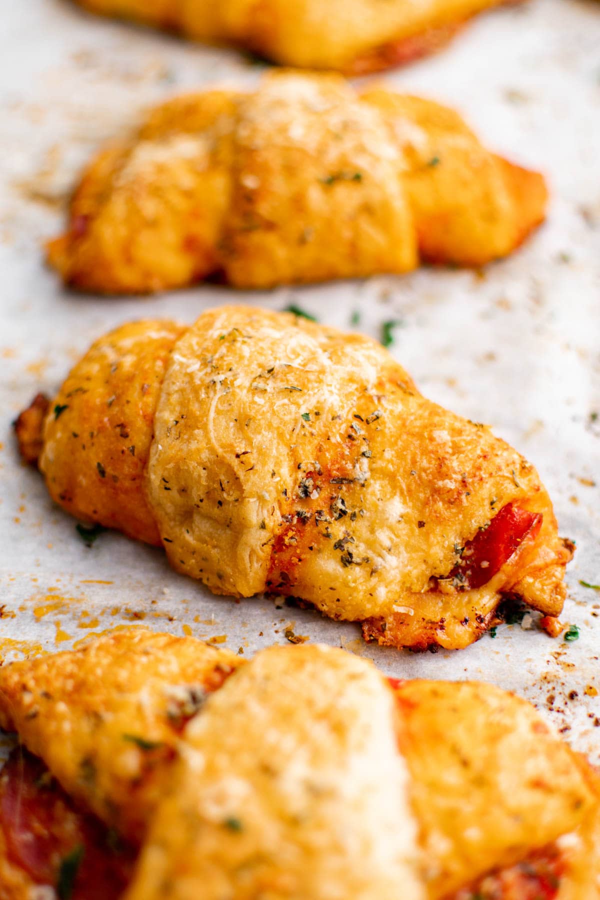 Pizza inspired stuffed crescent rolls.