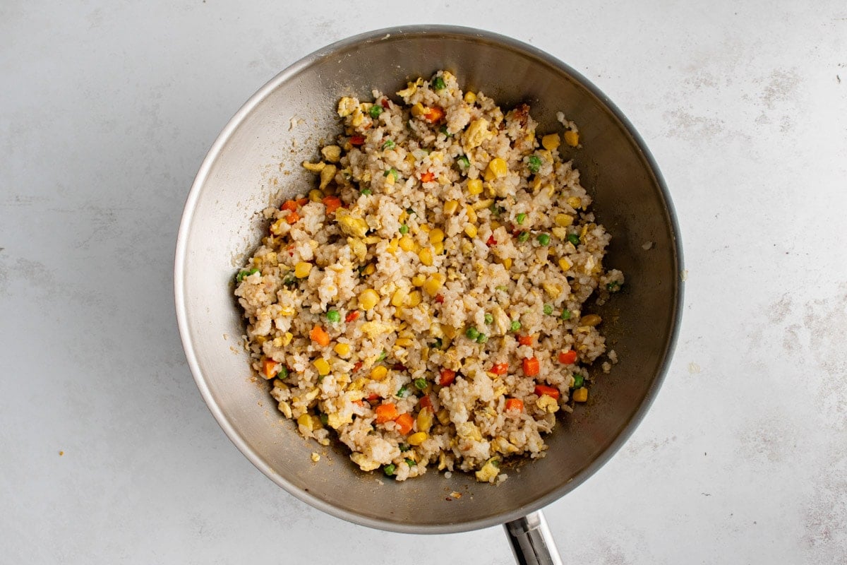 Fried rice in a wok.