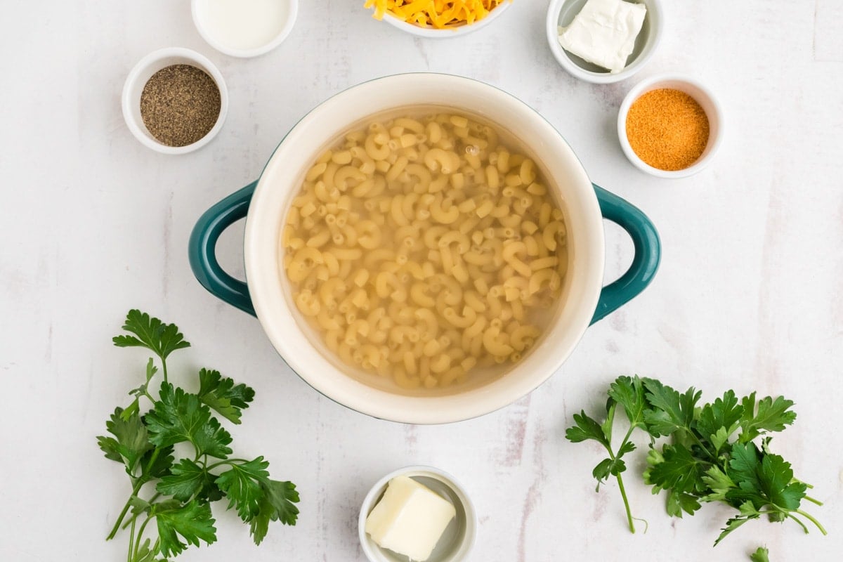 macaroni in a small dish with water