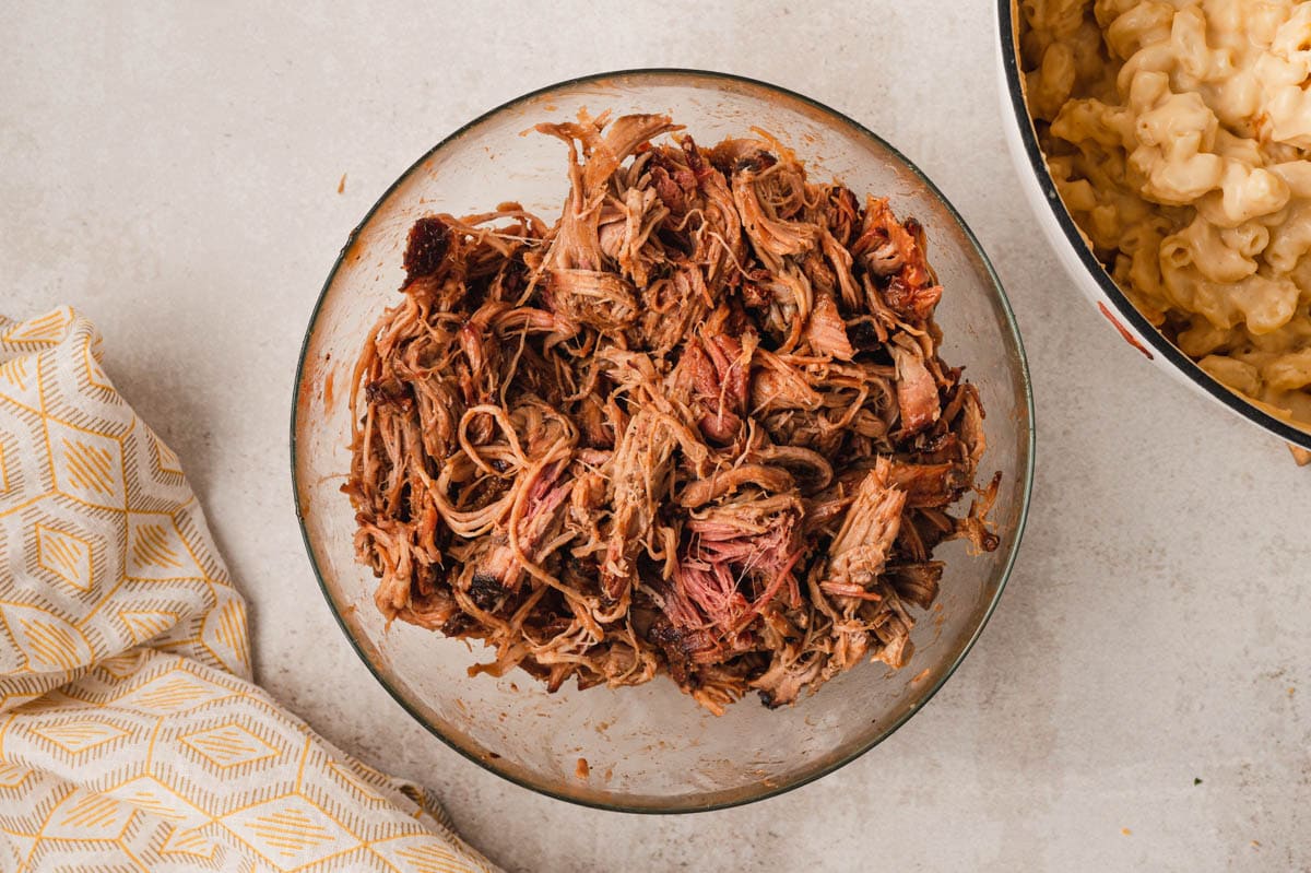 Pulled pork tossed with bbq sauce.