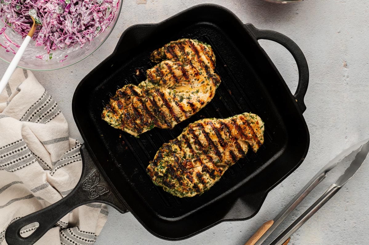 grill pan with chicken breast