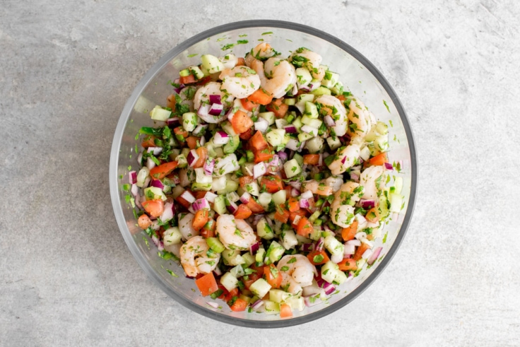 Mixed vegetables for mexican shrimp cocktail.