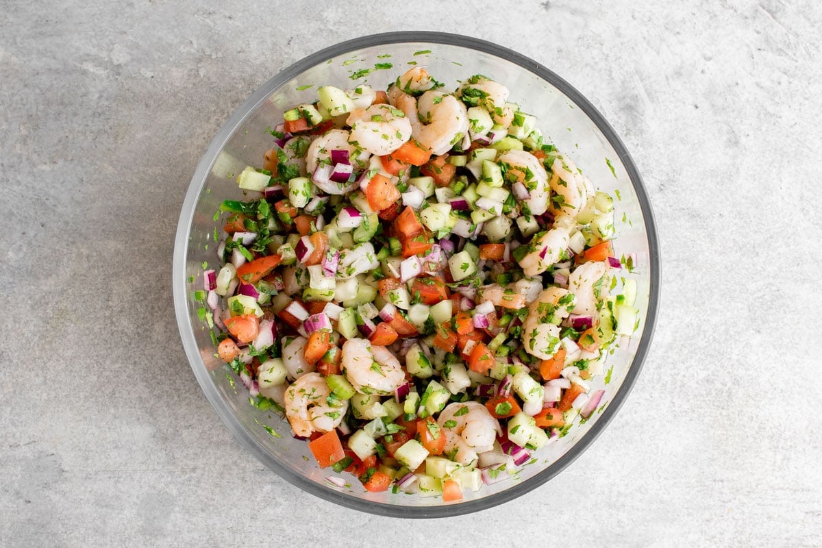 Mixed vegetables for mexican shrimp cocktail.