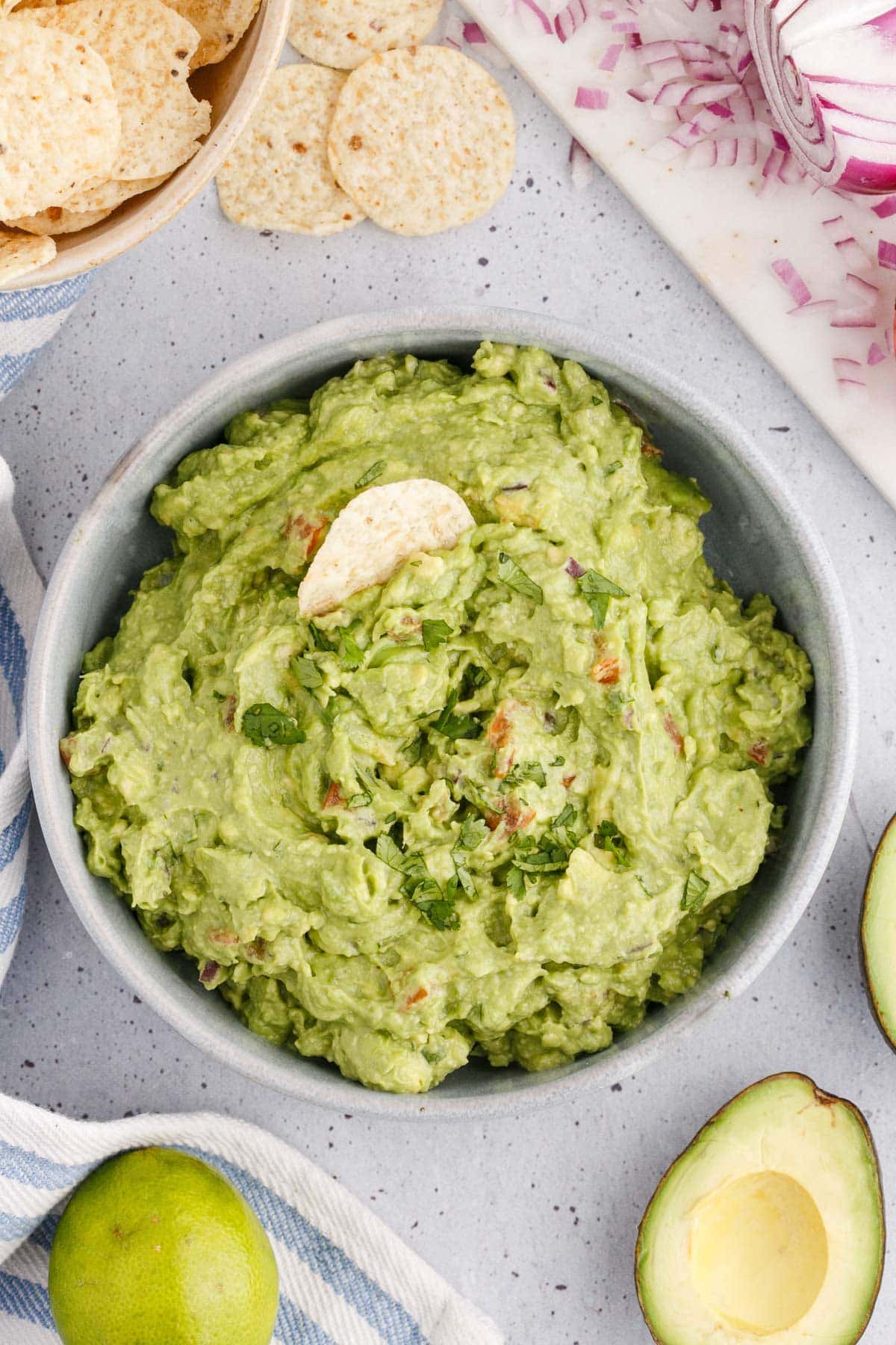 guacamole with a tortilla chip