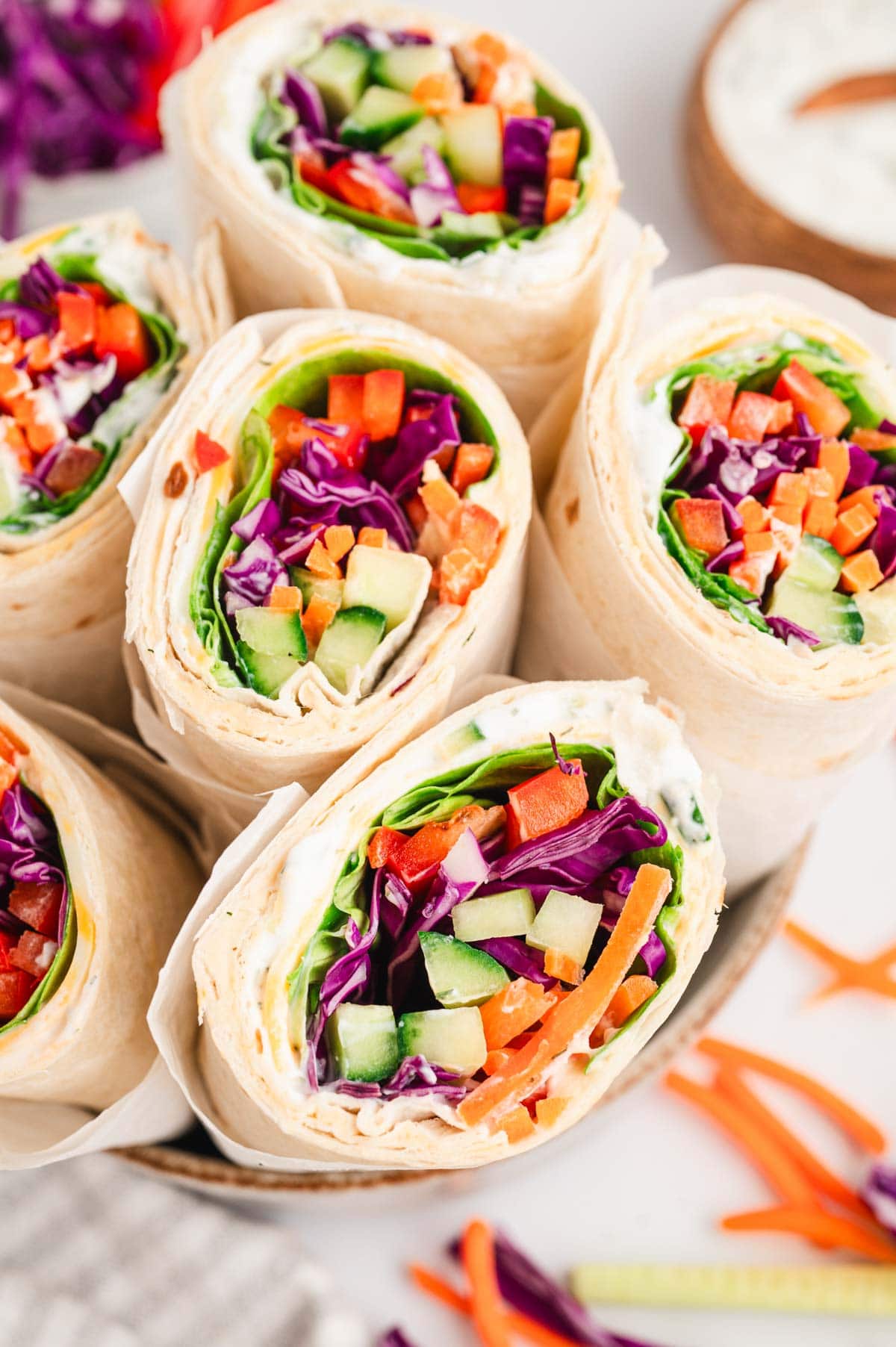 Rolled up veggie wraps.