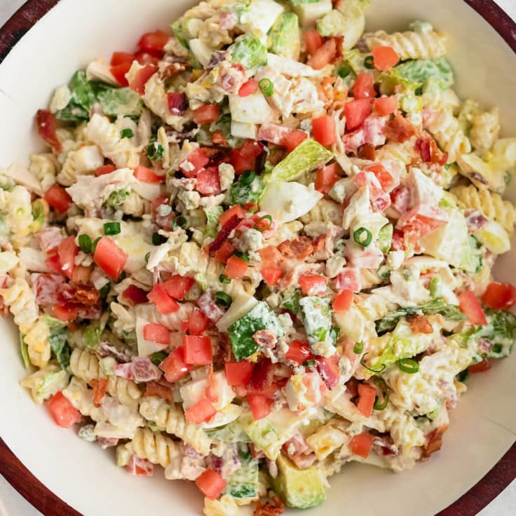 Creamy Chicken Cobb Pasta Salad - Yellow Bliss Road