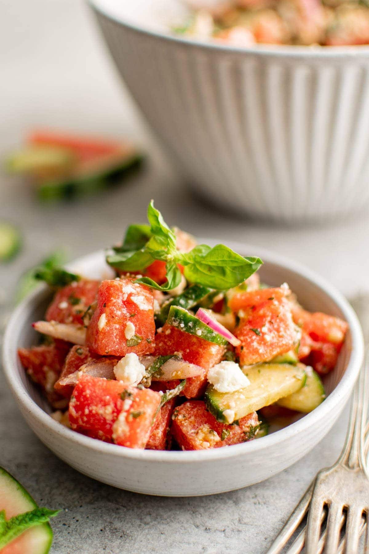 Watermelon salad in a bowl.