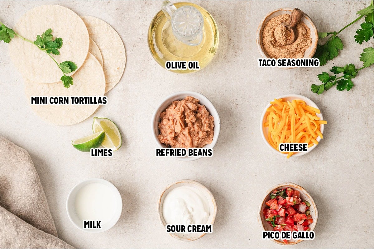Ingredients for mini bean and cheese quesadillas