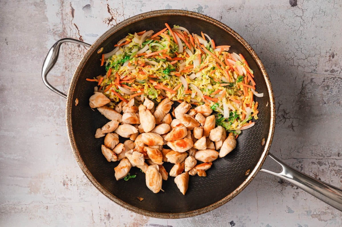 Chicken and vegetables in saute pan