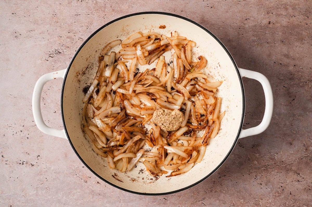 Onions browning in a pan