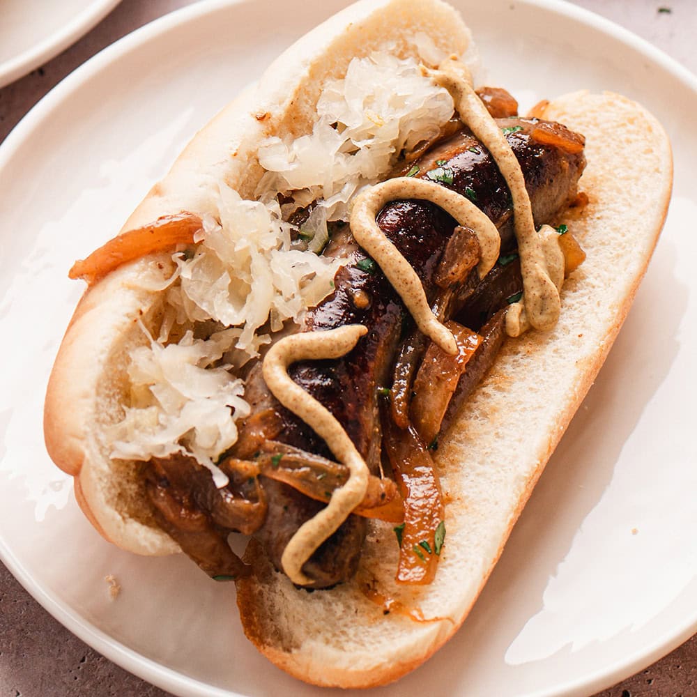 Beer Braised Bratwurst and Onions