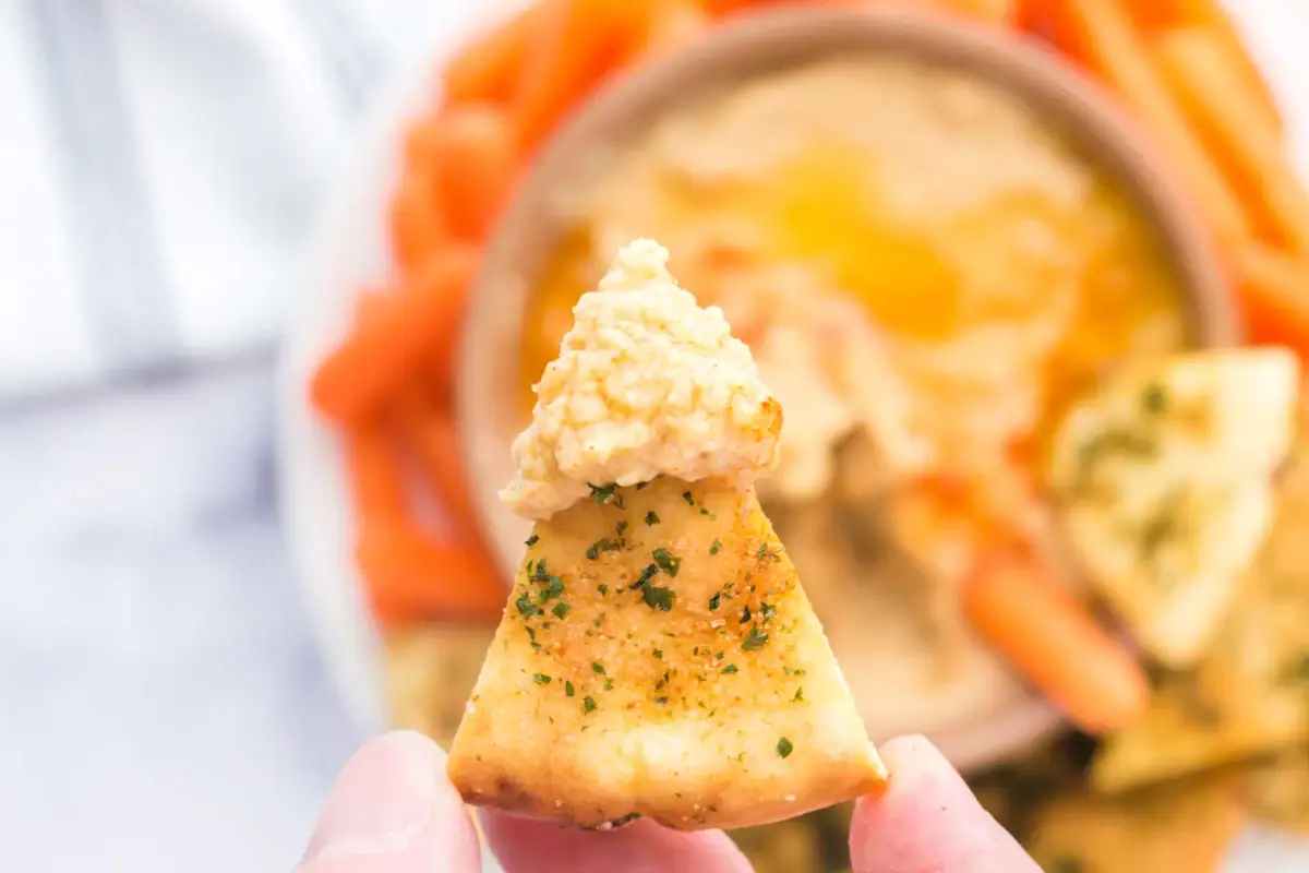 hummus with a pita chip