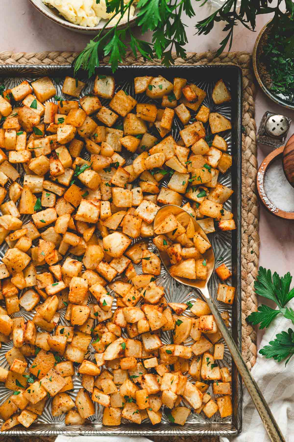 Breakfast potatoes on a sheet pan