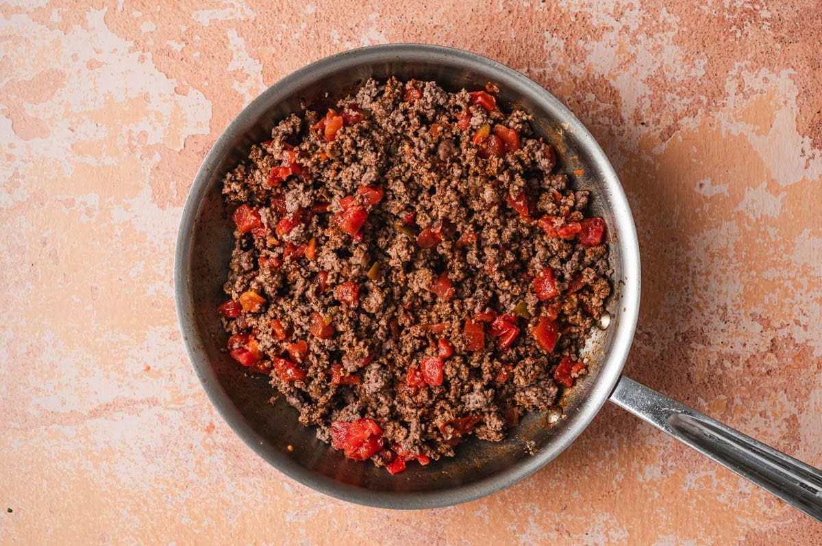 Taco pie filling in a saute pan