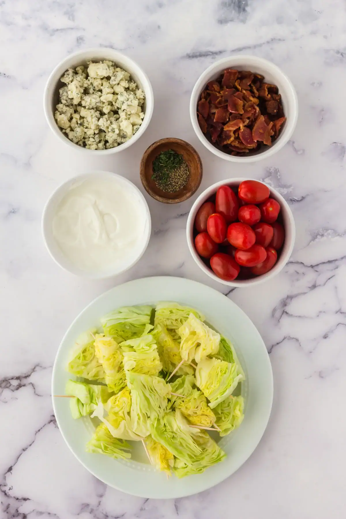 Ingredients for wedge salad bites.