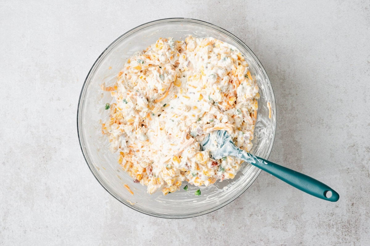 corn and bacon folded into creamy base
