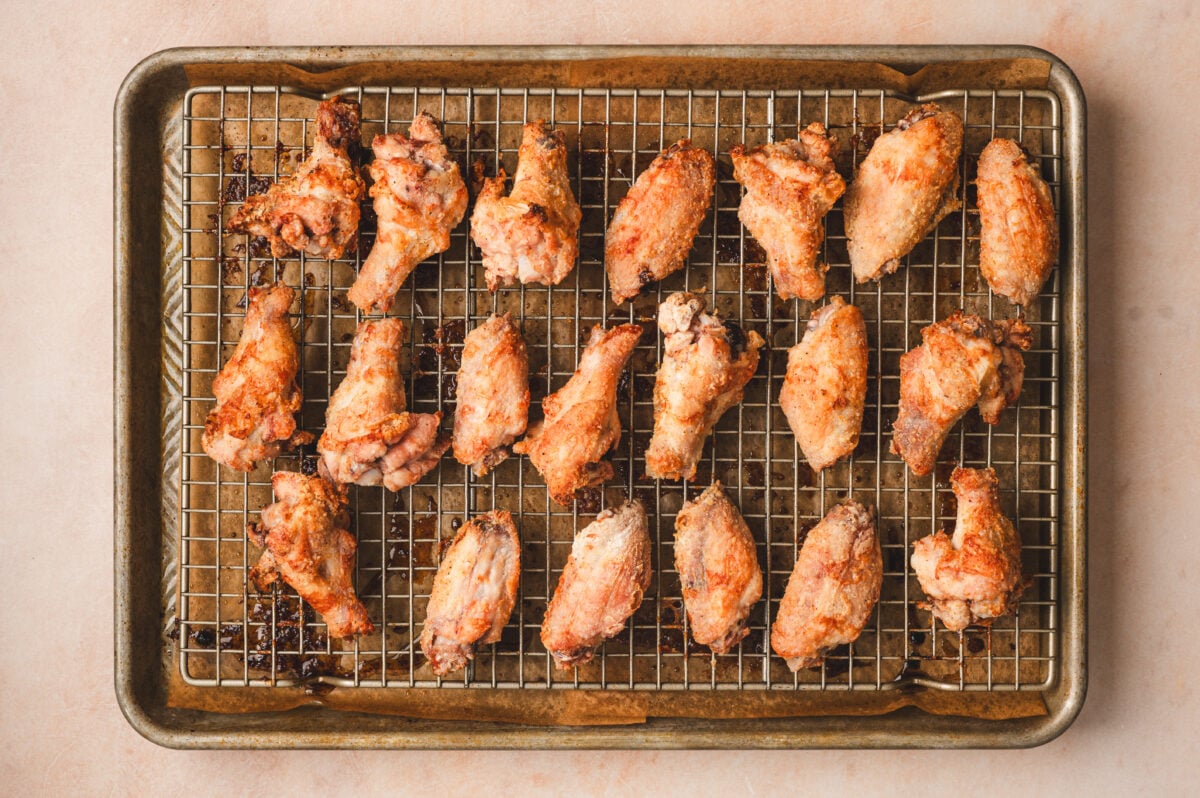 Baked wings on a wire rack
