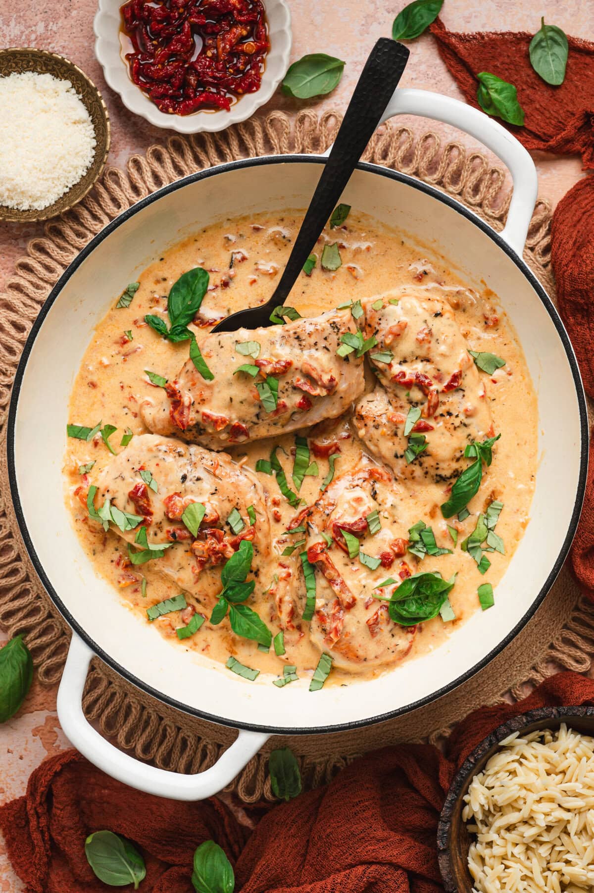 Marry Me Chicken in a white pan