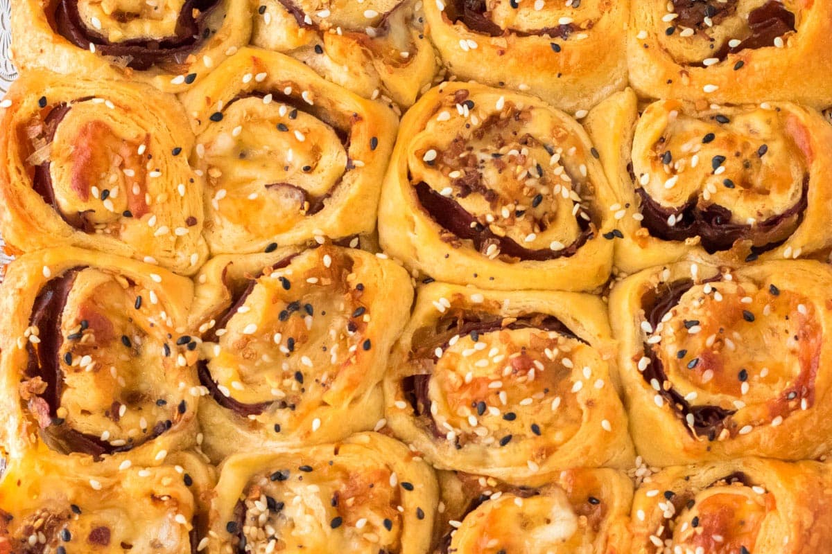 Baked french dip crescent rolls close up